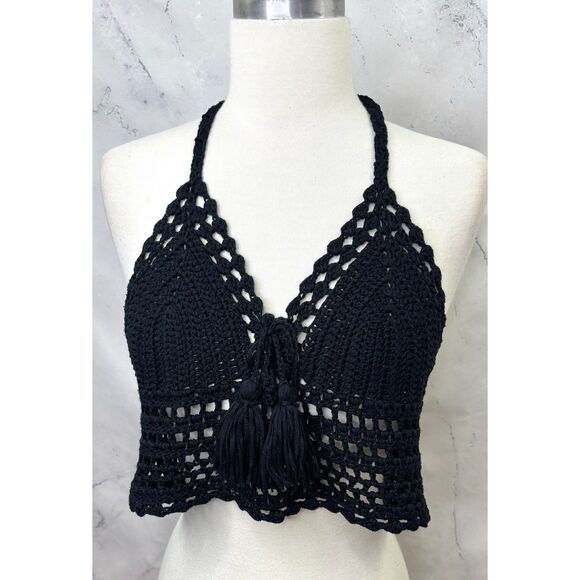 Vintage 2000s Papaya usa y2k Crochet Crop halter Top XL Women's Festival Gypsy - Picture 1 of 14
